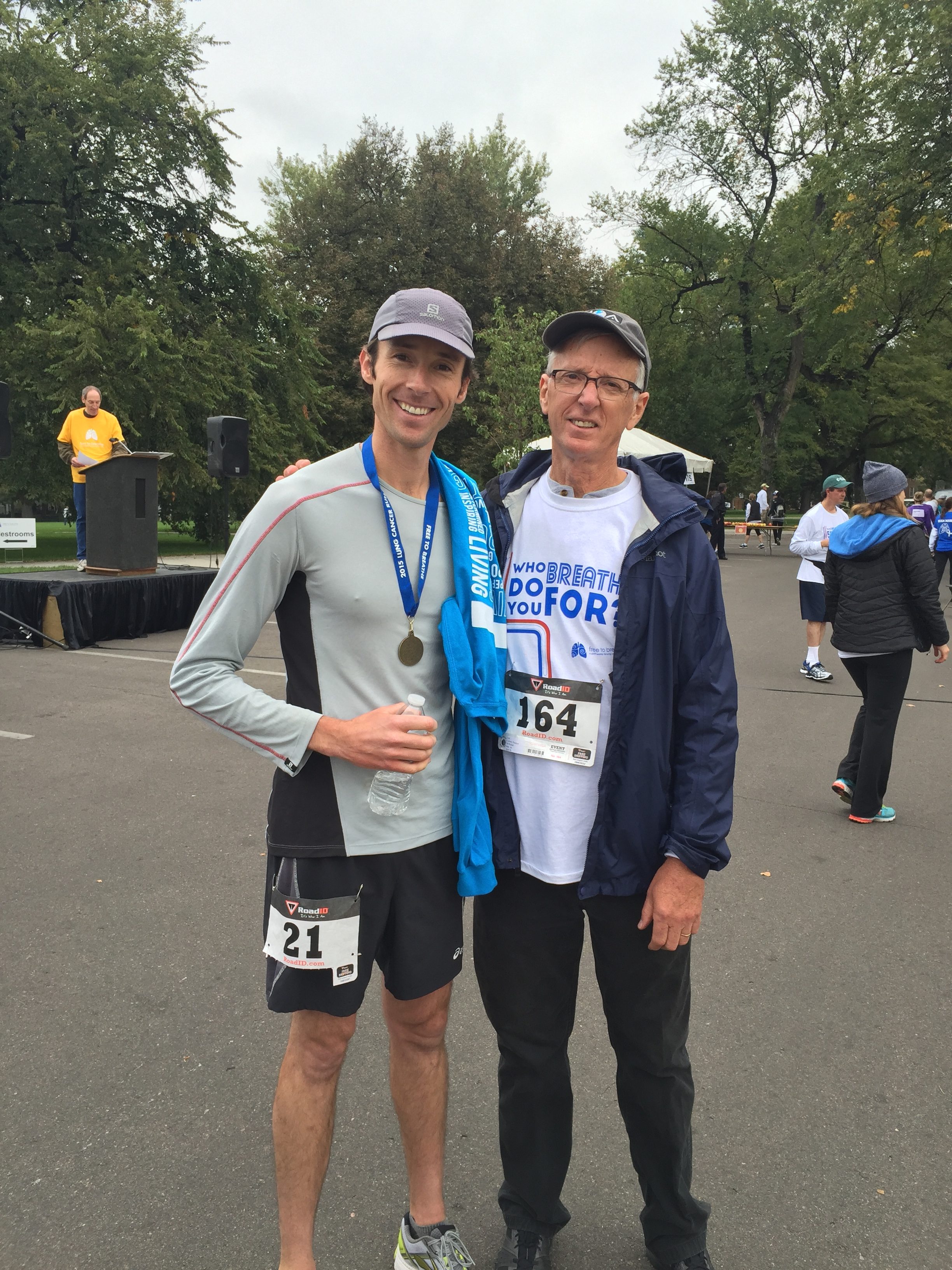 Ben and his dad at the Free to Breathe 5k run in Denver, Colorado